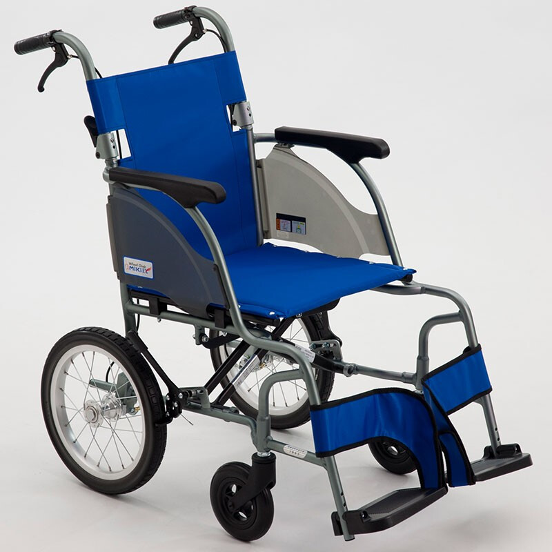 日本MiKi轮椅折叠轻便小轮老年残疾人手动推代步车钛铝合金免充气实心胎 轻便折叠7.9KG MOC-43J(LK2)蓝色