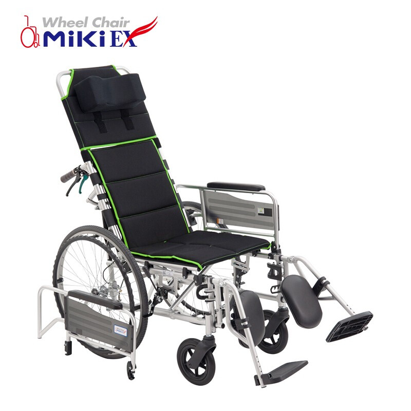日本Miki轮椅MSL-T(24)黑色网格可全躺半躺高靠背手动轮椅轻便折叠老人手推代步车
