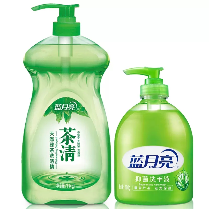 蓝月亮茶清洗洁精1kg*1+芦荟洗手液500g*1