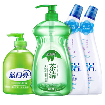 蓝月亮茶清洗洁精1kg+卫诺沁香花园洁厕液500g*2+芦荟洗手液500g瓶