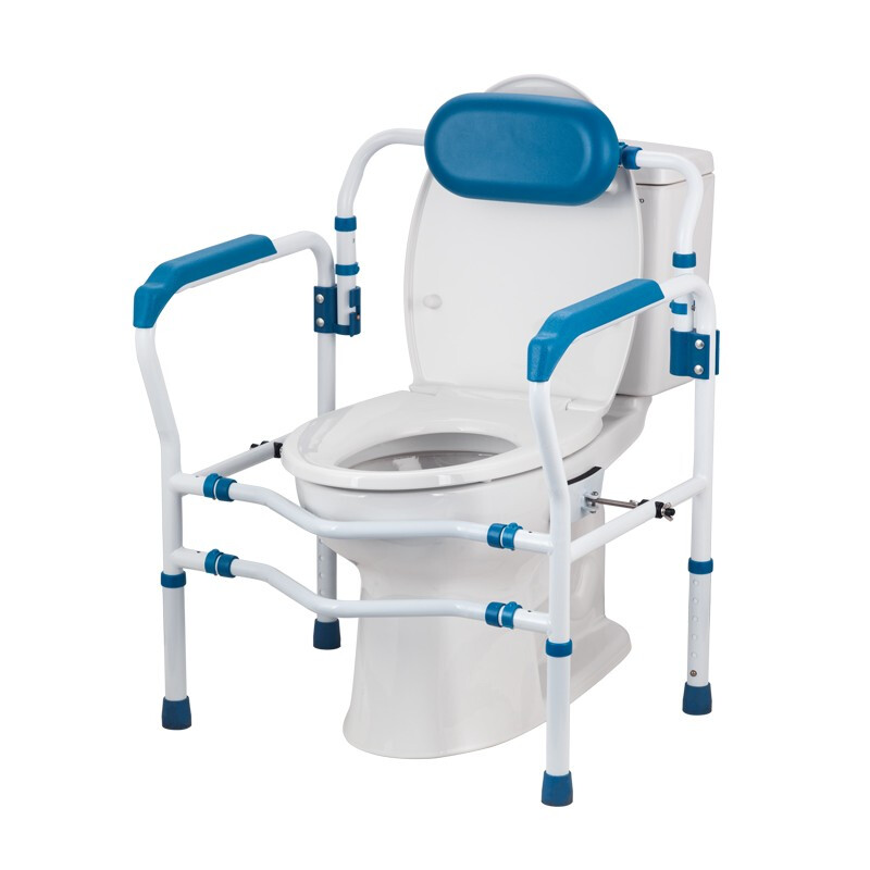 好步（HEPO） 老人带靠背厕所马桶扶手残疾人移动马桶围架卫生间助力架坐便椅免打孔孕妇浴室扶手 LQX-050024蓝色
