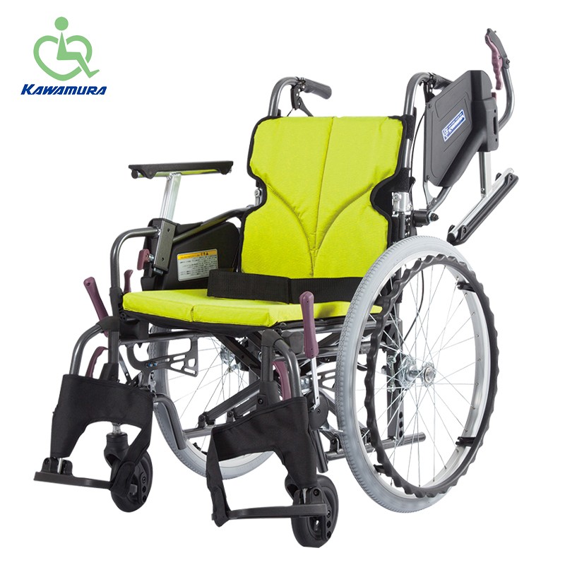 日本河村KMDC多功能轮椅瘫痪轮椅老人手推代步航太铝合金轻便轮椅 KMD-C45大轮 绿色