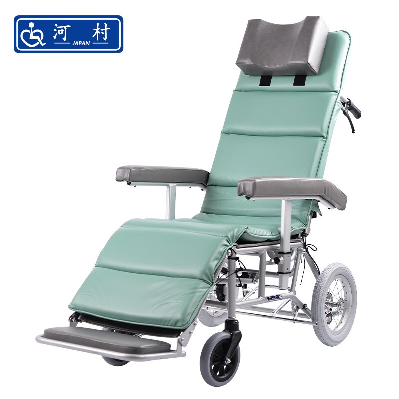 河村轮椅老人高靠背可平躺全躺式液压式航太铝合金升降扶手可折叠轻便可坐SY1-RR60-44