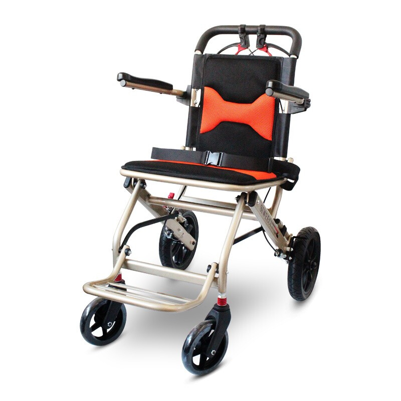 德国斯维驰轮椅残疾人轻便折叠便携老年手推车助力推行轮椅可上飞机轮椅L008 香槟金