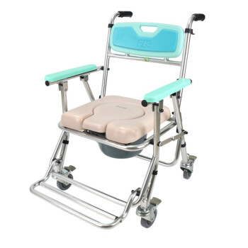 富士康折叠座便椅4542（U垫） 轮椅坐厕椅带轮折叠洗澡椅座椅可调高