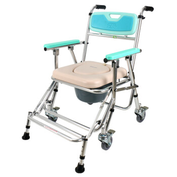 富士康坐便椅4542-1（圆垫） 铝合金带轮折叠收合座便椅洗澡椅坐厕椅坐便椅可调高