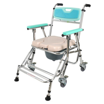 富士康坐便椅4542-1（U垫） 铝合金带轮折叠收合座便椅洗澡椅坐厕椅坐便椅可调高