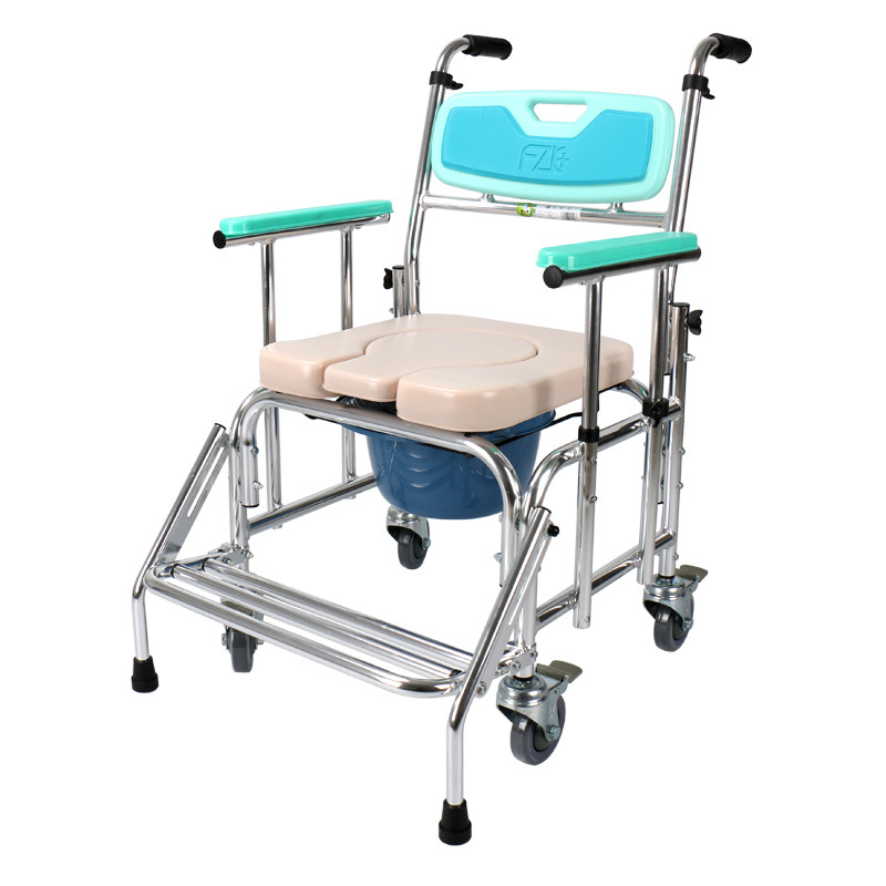 富士康多功能铝合金坐便椅加高型4306-1（U垫） 可调高低带轮洗澡椅移动马桶