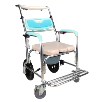 富士康铝合金带轮座便椅4351（圆垫） 可调靠背角度洗头洗澡坐便椅