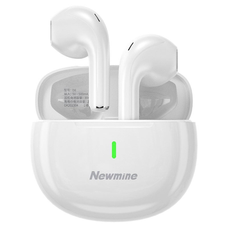 纽曼无线蓝牙耳机TWS单双耳半蓝牙5.1迷你便携运动音乐通话苹果华为手机通用 D8 白色 官方标配