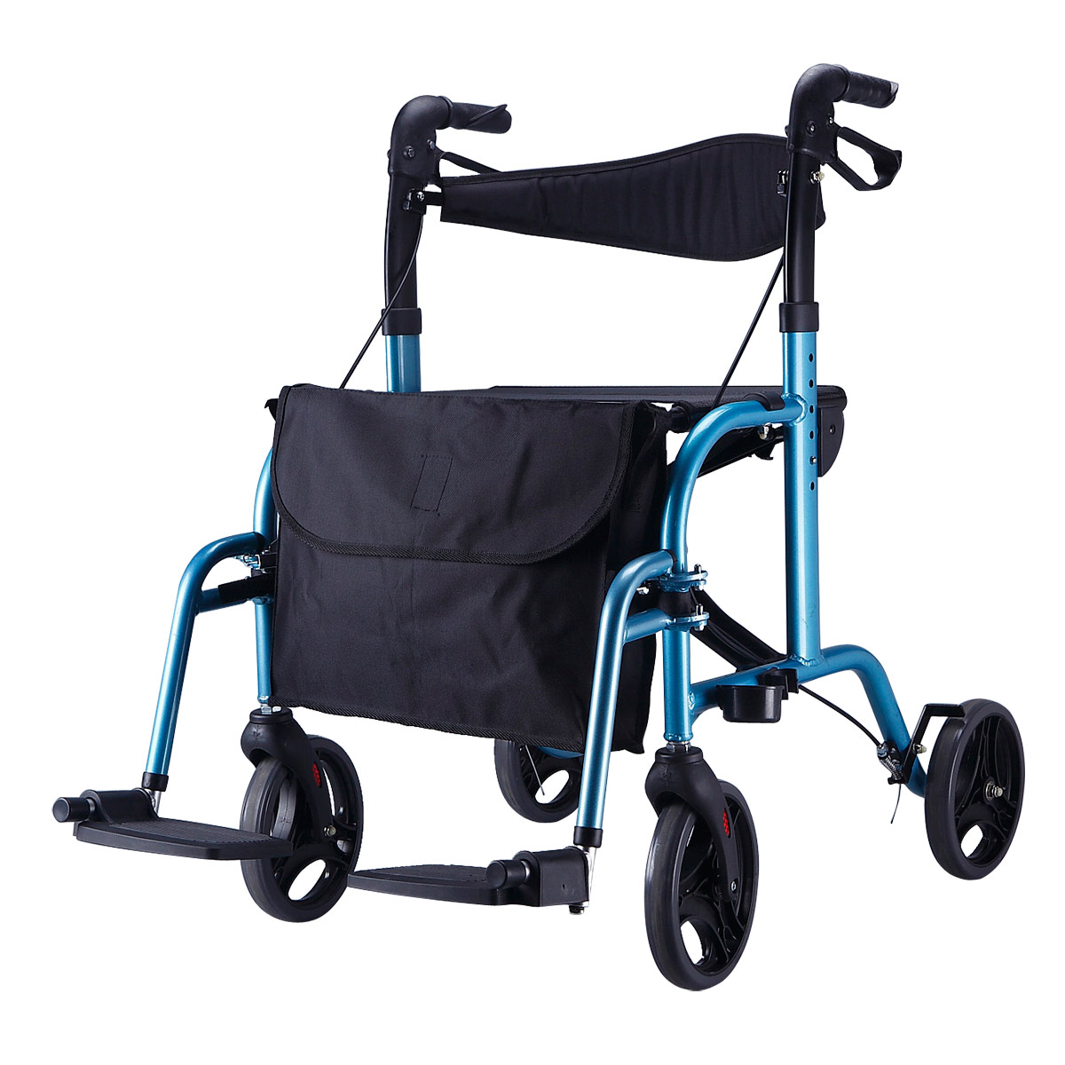 雅德 YC9103老人手推车代步车购物车便携折叠可坐座椅轮椅带轮带座四轮老年助步器-蓝色带脚踏板