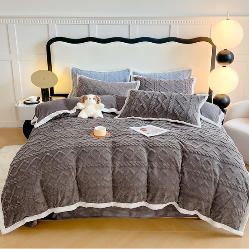 花花公子加厚牛奶绒四件套-菲格灰 H5NR21